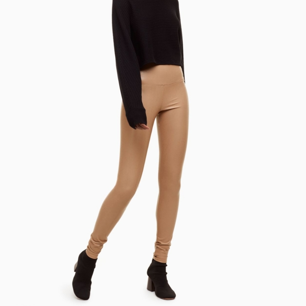 🌿 Wilfred Free *RARE* Vegan Leather Camel Daria Leggings, Size S ~ EUC